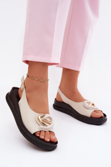 Sandali platform in pelle con ornamenti color sabbia 2