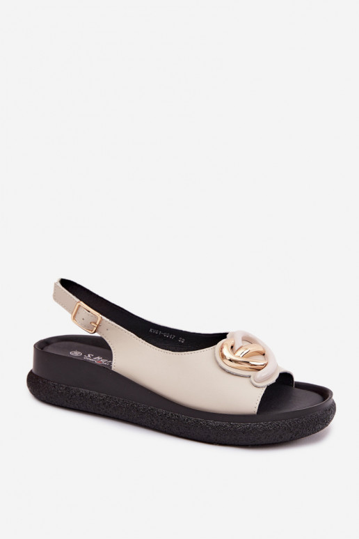Sandali platform in pelle con ornamenti color sabbia