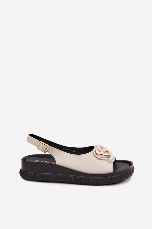 Sandali platform in pelle con ornamenti color sabbia