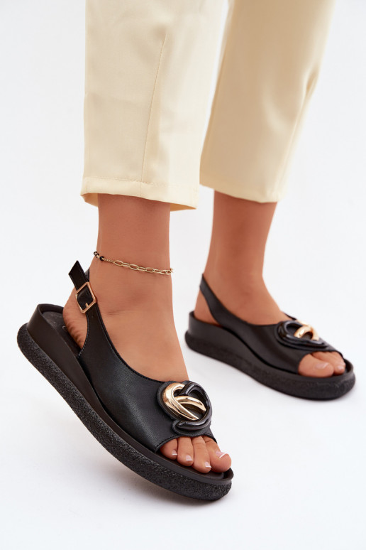 Pelle Sandali con plateau con ornamenti S.Barski KV61-6047 colore nero