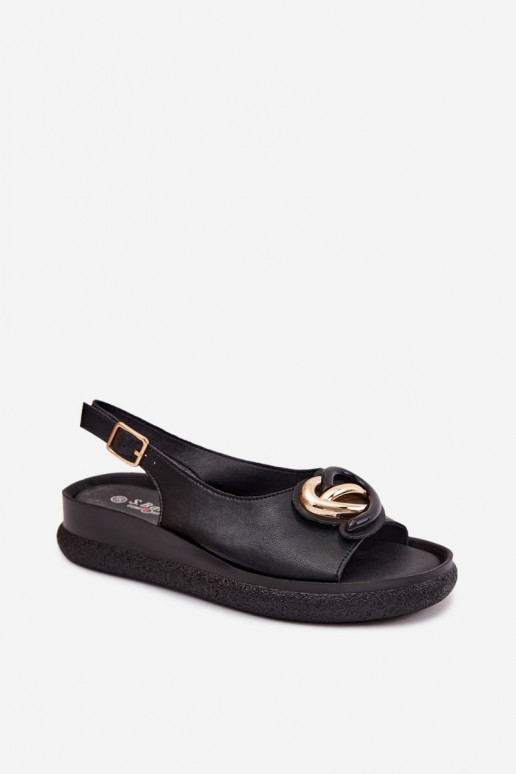 Sandali platform in pelle con ornamenti neri