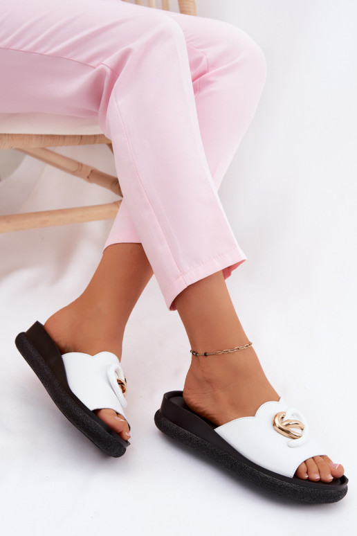 Pantofole in pelle Con decorazioni Detalem S.Barski KV61-6046 Colore bianco