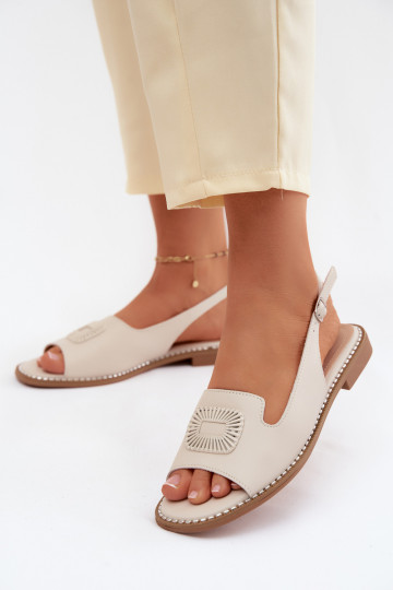 Sandali da donna con tacco largo S.Barski KV61-6076 colore sabbia