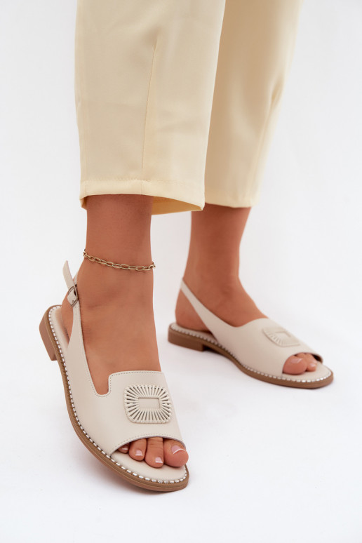 Sandali da donna con tacco largo S.Barski KV61-6076 colore sabbia