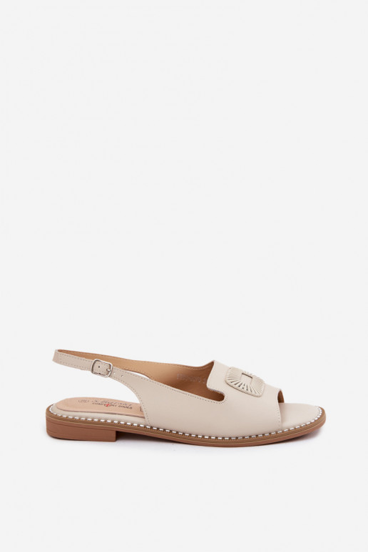 Sandali da donna con tacco largo S.Barski KV61-6076 colore sabbia