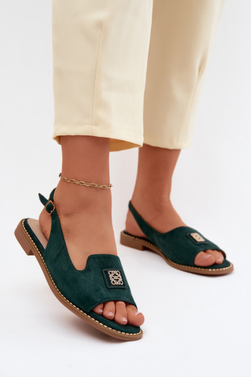 Sandali da donna con tacco largo e dettagli decorativi S.Barski KV61-6015 colore verde 2