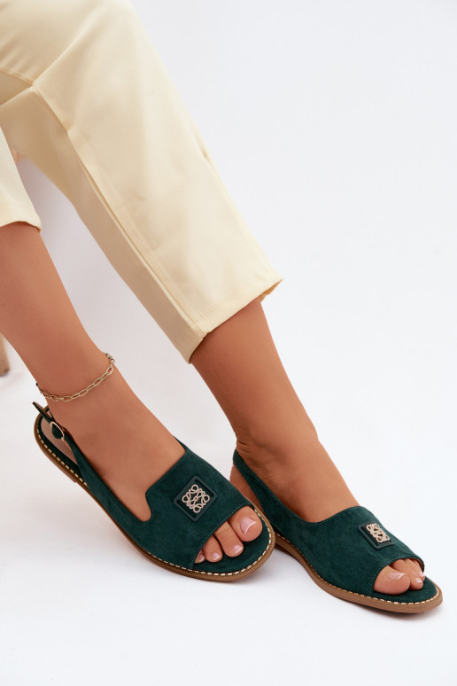 Sandali da donna con tacchi larghi Con decorazioni Detalem S.Barski KV61-6015 colore verde