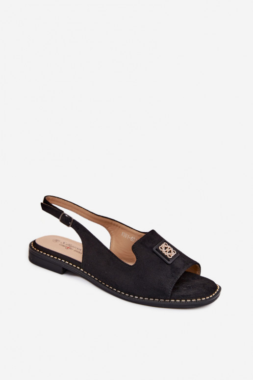 Sandali da donna con tacchi larghi Con decorazioni Detalem S.Barski KV61-6015 colore nero