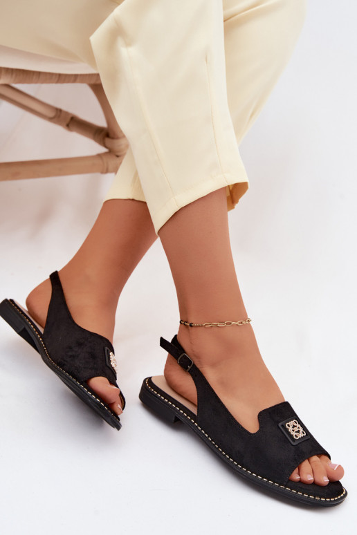 Sandali da donna con tacchi larghi Con decorazioni Detalem S.Barski KV61-6015 colore nero