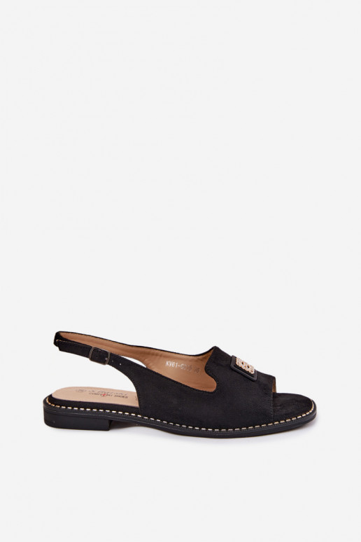 Sandali da donna con tacchi larghi Con decorazioni Detalem S.Barski KV61-6015 colore nero