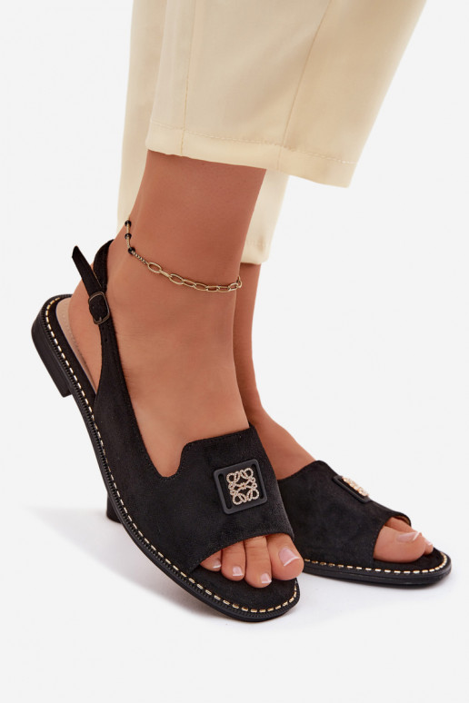 Sandali da donna con tacchi larghi Con decorazioni Detalem S.Barski KV61-6015 colore nero