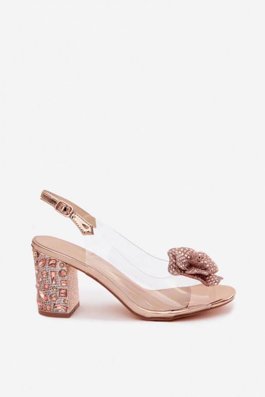 Sandali trasparenti con tacco e pietre scintillanti D&A MR61-9013 colore oro rosa