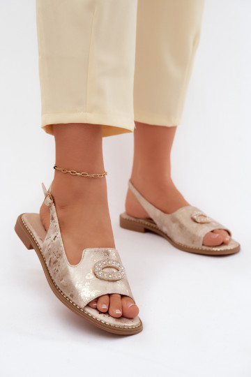 Sandali piatti per donne con ornamenti S.Barski KV61-6040 colore oro 2