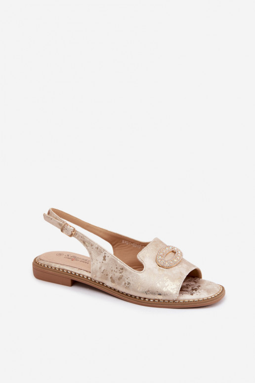 Sandali piatti per donne con ornamenti S.Barski KV61-6040 colore oro