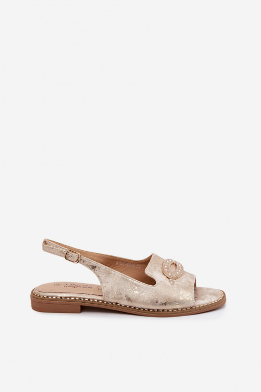 Sandali piatti per donne con ornamenti S.Barski KV61-6040 colore oro