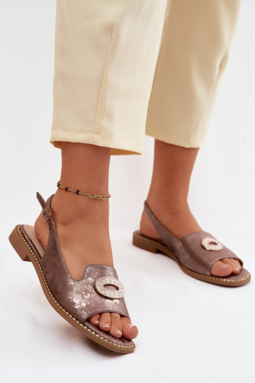 Sandali piatti per donne con ornamenti S.Barski KV61-6040 colore marrone 2