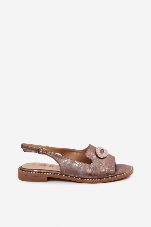 Sandali piatti per donne con ornamenti S.Barski KV61-6040 colore marrone