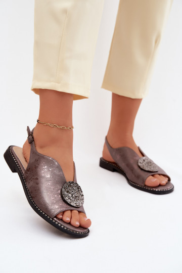 Sandali da donna con tacchi larghi con ornamenti S.Barski KV61-6035 colore grigio 2