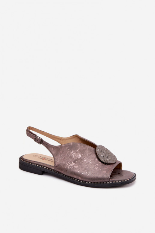 Sandali da donna con tacchi larghi con ornamenti S.Barski KV61-6035 colore grigio