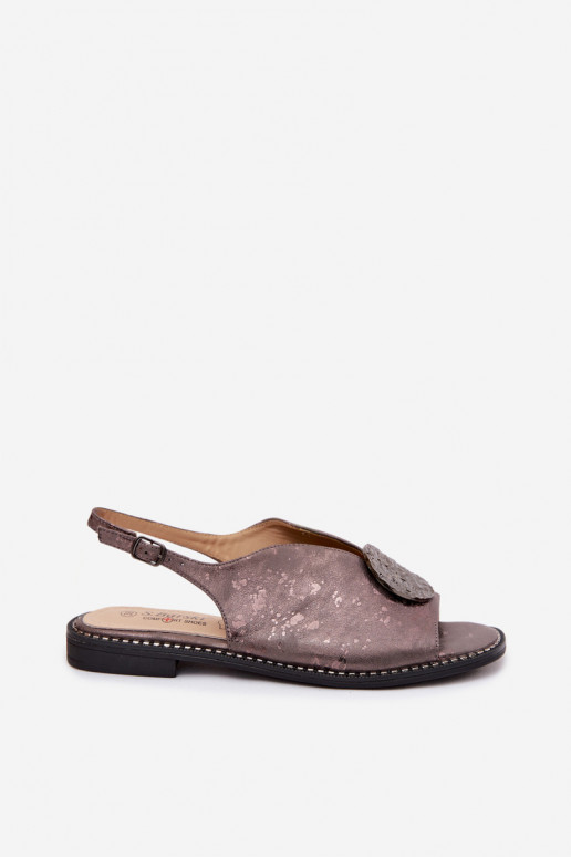 Sandali da donna con tacchi larghi con ornamenti S.Barski KV61-6035 colore grigio