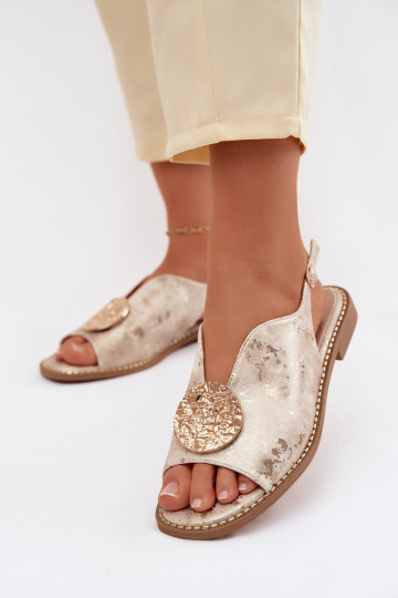 Sandali da donna con tacco largo e ornamenti S.Barski KV61-6035 colore oro