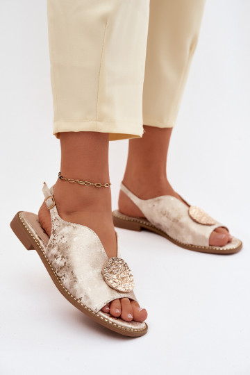 Sandali da donna con tacco largo e ornamenti S.Barski KV61-6035 colore oro 2