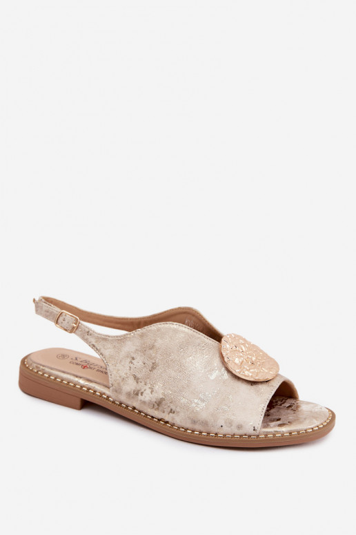 Sandali da donna con tacchi larghi con ornamenti S.Barski KV61-6035 colore dorato