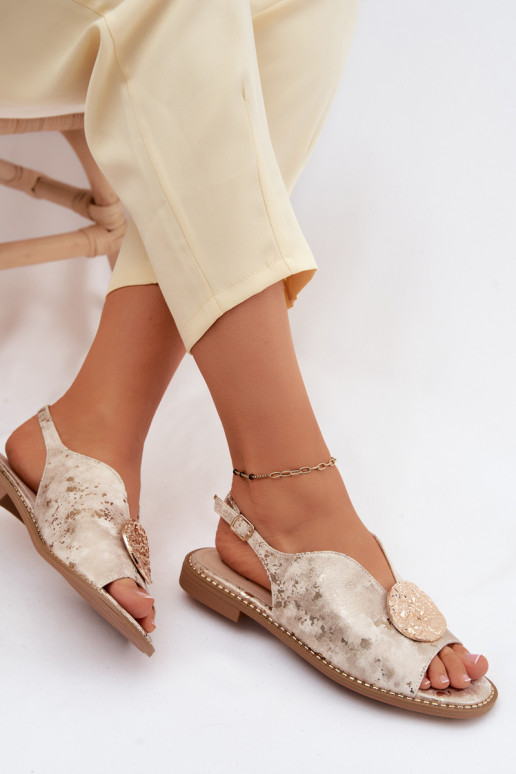 Sandali da donna con tacchi larghi con ornamenti S.Barski KV61-6035 colore dorato