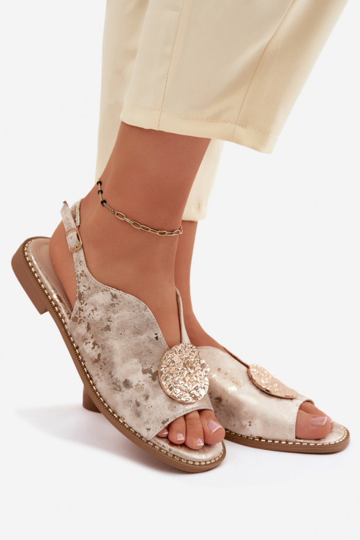 Sandali da donna con tacchi larghi con ornamenti S.Barski KV61-6035 colore dorato