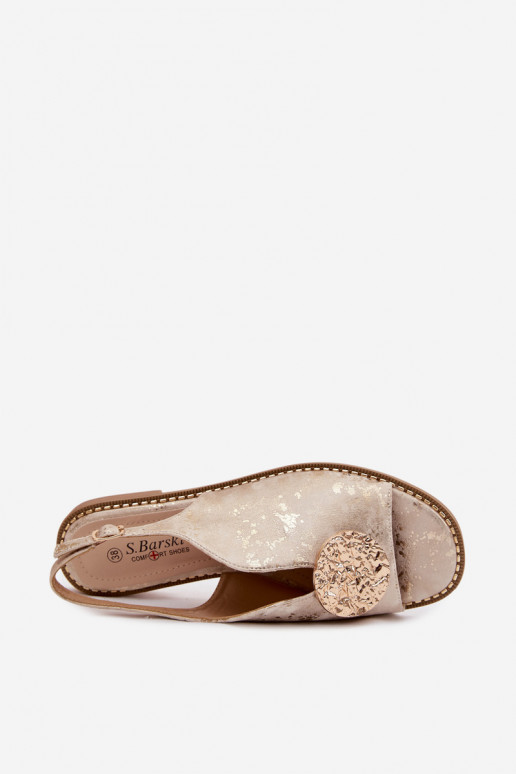 Sandali da donna con tacchi larghi con ornamenti S.Barski KV61-6035 colore dorato