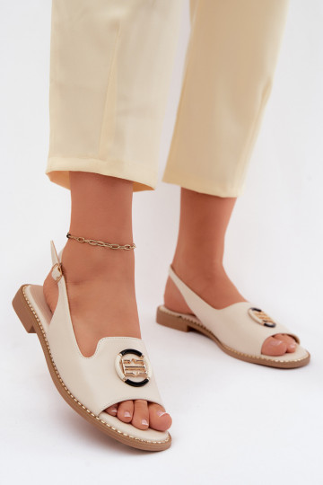 Sandali da donna con tacco largo e ornamenti S.Barski KV61-6037 colore crema 2