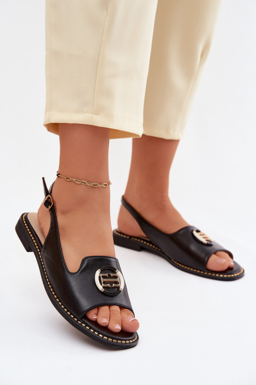 Sandali da donna con tacchi larghi con ornamenti S.Barski KV61-6037 colore nero