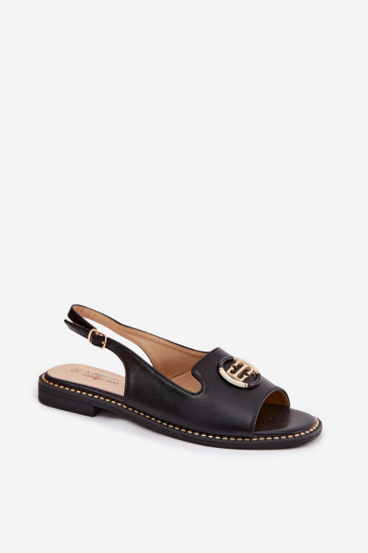 Sandali da donna con tacchi larghi con ornamenti S.Barski KV61-6037 colore nero