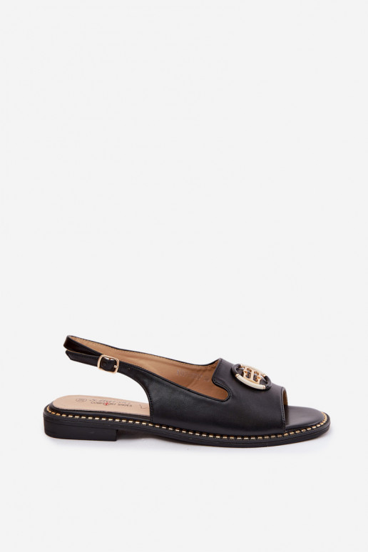 Sandali da donna con tacchi larghi con ornamenti S.Barski KV61-6037 colore nero