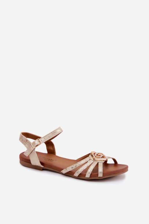 Sandali piatti per donne con cinturini e decorazione S.Barski KV61-6056 colore oro