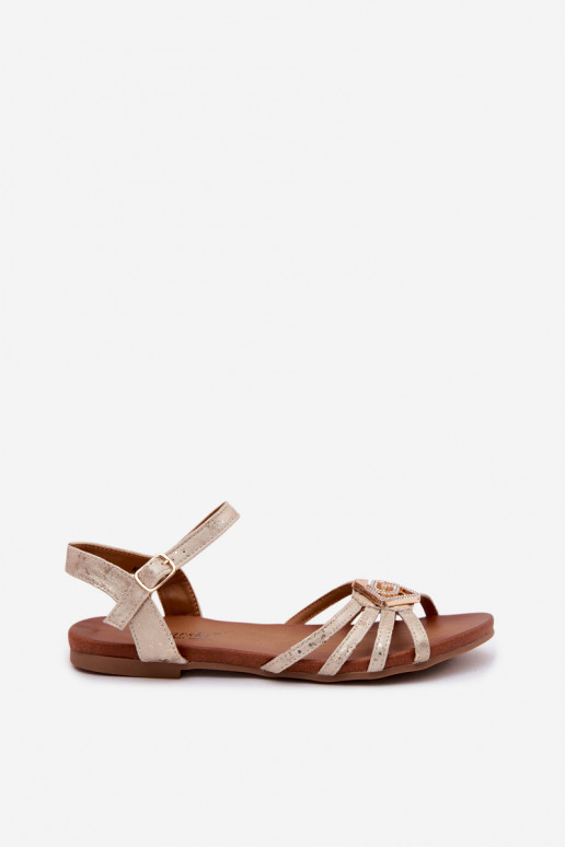 Sandali piatti per donne con cinturini e decorazione S.Barski KV61-6056 colore oro