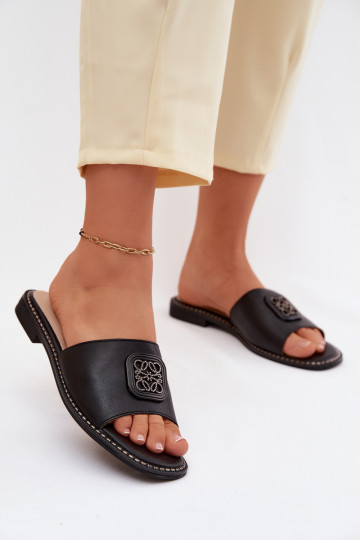 Pantofole pelle naturale con tacchi larghi Ozdoba S.Barski KV61-6019 colore nero