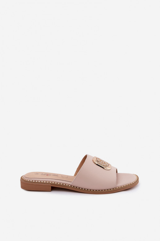 Pantofole pelle naturale con tacchi larghi Ozdoba S.Barski KV61-6019 Nude