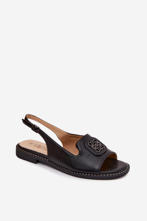 Sandali da donna con tacchi larghi con ornamenti S.Barski KV61-6016 colore nero