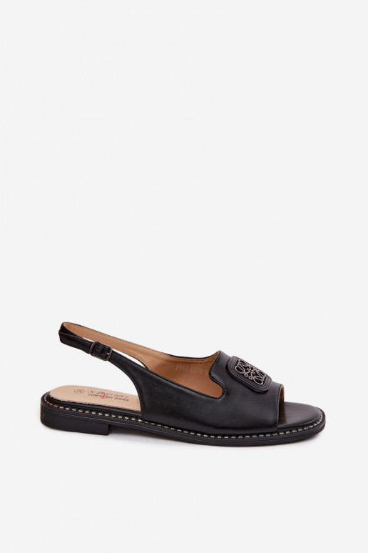 Sandali da donna con tacchi larghi con ornamenti S.Barski KV61-6016 colore nero