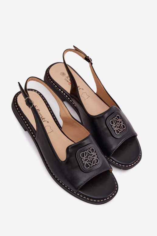 Sandali da donna con tacchi larghi con ornamenti S.Barski KV61-6016 colore nero