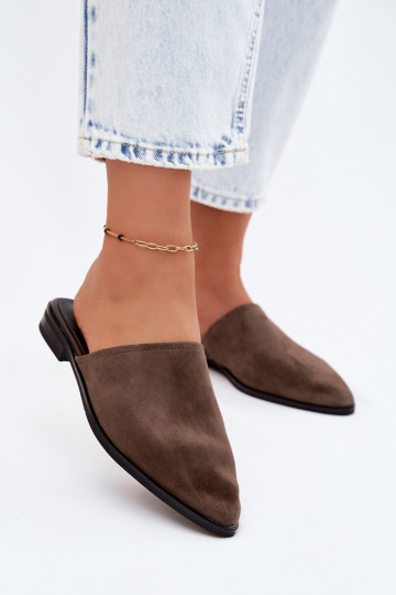 Pelle pantofole in pelle scamosciata Mule Appartamento delle donne D&A JC61-1004 colore kaki 2