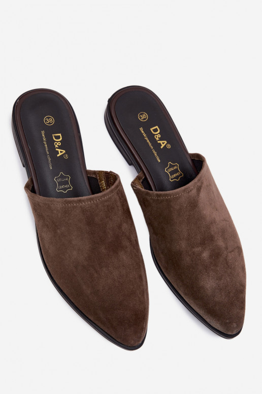 Pelle pantofole in pelle scamosciata Mule Appartamento delle donne D&A JC61-1004 colore kaki