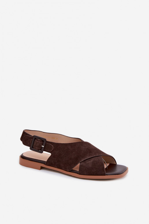 Pelle Sandali da donna in camoscio con tacchi larghi D&A JC61-1001 CzekoladoAe