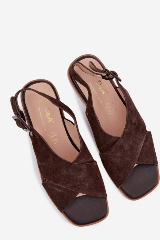 Pelle Sandali da donna in camoscio con tacchi larghi D&A JC61-1001 CzekoladoAe