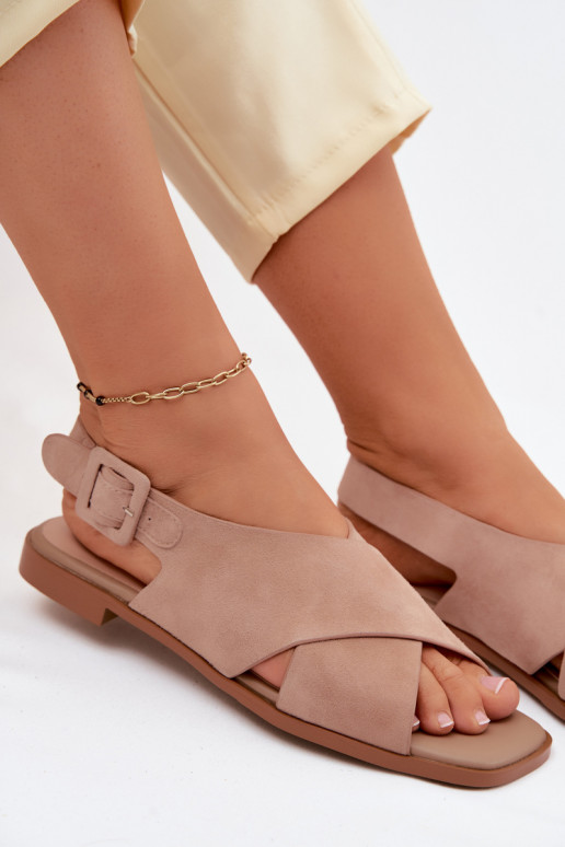 Pelle Sandali da donna in camoscio con tacchi larghi D&A JC61-1001 beige