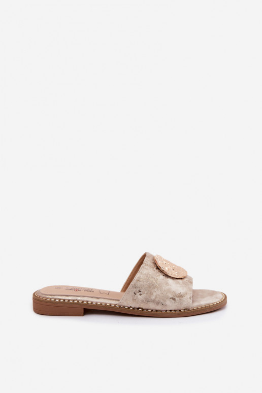 Pantofole da donna Con decorazioni Detalem con tacchi larghi KV61-6034 colore dorato