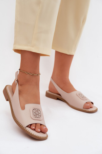 Sandali da donna con tacco largo e ornamenti S.Barski KV61-6018 color carne
