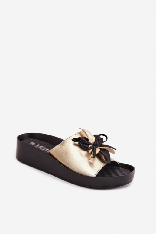 Pantofole in pelle Femminile con ornamenti S.Barski KV61-6044 colore dorato