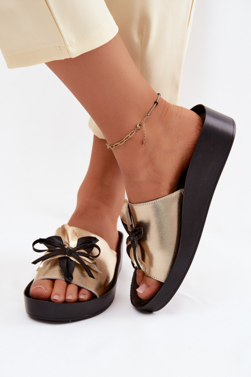 Pantofole in pelle Femminile con ornamenti S.Barski KV61-6044 colore dorato